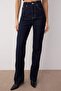 Koyu Mavi Yüksek Bel Straight/Düz Kesim %100 Pamuk Jeans TWOAW26JE00025 - 3