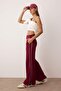 Bordo Biyeli Wide Leg/Geniş Paça Örme Spor Eşofman Altı THMAW26EA00001