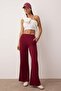 Bordo Biyeli Wide Leg/Geniş Paça Örme Spor Eşofman Altı THMAW26EA00001 - 2