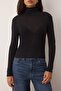 Black Stand Collar See-Through Fitted/Slim Fit Knitted T-Shirt Twoaw26Ts00005 - 2