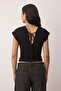 Siyah Fitted/Vücuda Oturan Büzgü/Drape Detaylı Örme Bluz TWOSS25BZ00605 - 4