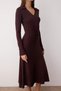 Brown Skater Ruched Detail V-Neck Button Detail Interlock Stretchy Knitted Dress TWOAW26EL00017 - 3