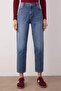 Koyu Mavi Yüksek Bel Mom %100 pamuk Non-Stretch Jeans TWOAW26JE00159 - 3