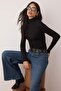 Black Stand Collar See-Through Fitted/Slim Fit Knitted T-Shirt Twoaw26Ts00005