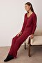 Bordo Pamuk Karışımlı Dantelli ve Kurdele/Fiyonk Detaylı Fitilli Örme Pijama Takımı THMAW25PT00044 - 2
