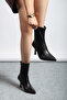 Pointed Toe Thin Heel Black Boots - 5
