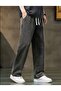 Elastic Waist Straight Leg Relaxed Cut Anthracite Men's Baggy Jean Trousers