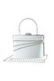 Silver Satin Stone Metal Handle Chain Strap Evening Dress Bag - 2