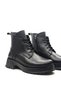 Women's Genuine Real Leather Lace-Up Zippered Short Black Boots - 3