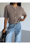 Crew Neck Hair Knit Short Sleeve Women's Knitwear Cardigan - 6