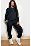 Plt Design Tracksuit Set Sweatshirt Jogger - Black Printed Oversize Raised Crew Neck