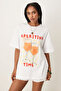 Women's White Oversize Aperitivo Time Printed Summer Casual T-Shirt - 3