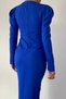 Women's Atlas Fabric Gather and Slit Design Cobalt Blue Midi Dress 335 - 7