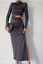 Women's Flexible Sandy Fabric High Neck Slit and Low Waist Detail Midi Smoked Dress 313 - 5
