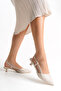 Beige Skin Matte Pointed Toe Buckle 3 cm Heeled Shoes