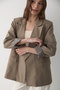 Women's Khaki Striped Lined Sleeve Detailed Blazer Jacket - 5