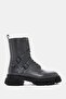 Leah women's grey genuine leather buckled ankle boots