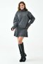Women's Knitwear Fabric Turtleneck Oversize Sweater and Mini Skirt Gray Two-Piece Set 9903