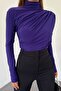 Women's Flexible Fabric Long Sleeve Asymmetrical Cut High Collar Plum Women's Blouse 9871 - 4