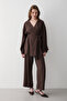 Women's Brown V-Neck Belt Detailed Bottom & Top Set - 3