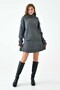 Women's Knitwear Fabric Turtleneck Oversize Sweater and Mini Skirt Gray Two-Piece Set 9903 - 7