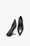 Women's Pointed Toe Gold Buckle Daily Heeled Stiletto Peris Black - 2