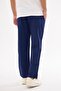 Men's Navy Blue Elastic Waist Comfortable Linen Trousers 100% Cotton Loose Fit Cool-Keeping Trousers - 7