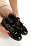 Short-Heeled Ballet Oxford Ballet Flats Shoes Black Patent Leather 3.5 cm Heel - 3