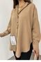 Women's Cotton Fabric Oversize Beige Shirt with Emblem Design 12200 - 7