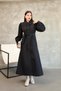 Women's Balloon Sleeve Resort Collar Belted Long Trench Coat - Black / Navy / Taupe / Beige / Khaki - 7