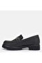 Large size women's loafer shoe genuine leather black matte printed - 8
