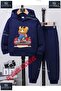 Children's Unisex "Bear on Red Car" Special Printed Hooded Tracksuit Set