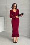 Women's Burgundy Sleeve Button and Ruffle Detail Stylish Long Knitwear Dress (New Color) - 8