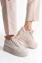 Women's Beige Hidden Wedge Heel Sneakers - 4