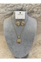 Sun Pole Star Zircon Stone Gold Necklace Earring Set (Sun North Star Gold Necklace Earring Set) - 2