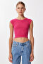 Pack of 2 Basic Ribbed Knitted Crop Blouse Lmx0123 Green Dark Pink - 3