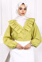 Oil Green Collar Ruffle Button Shirt