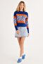 Women's Slim Fit Fitted Crew Neck Leopard Print Blue Sweater - 5