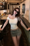 White Women's Off Shoulder Boat Neck Tight/Slim Lycra T-Shirt - 5
