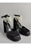 Black Satin, Pearl Stone Platform High Heel Evening Dress Shoes 10Cm-Feli̇syabuti̇k - 2