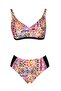 Beria Women's Pink Geometric Patterned Bikini Set with Gathering Straps - 2