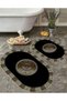 Set of 2 Bathroom Mats with Water Push, Non-Slip Base, Machine Washable, Black Gold Color
