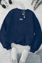 Unisex Navy Blue Mini Weedy Printed Crew Neck Sweatshirt - Winter Embossed Fabric