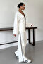 Women's White Front Tie Detailed Piping Bottom-Top Trouser Suit - 2