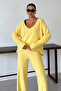 Women's Yellow Wide V Neck Long Sleeve Bottom-Top Pants Suit - 5