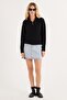 Women's Oversize Wide Cut Woven Zipper Collar Black Sweater - 4