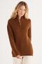 Women's Oversize Wide Cut Woven Zipper Collar Brown Sweater - 4