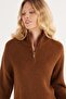 Women's Oversize Wide Cut Woven Zipper Collar Brown Sweater