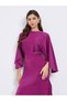 Women Magenta Satin Maxi Dress with Draped Sleeves - 3