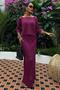 Plum Boat Neck Half Sleeve Lace-Like Knit Knitwear Set 10093